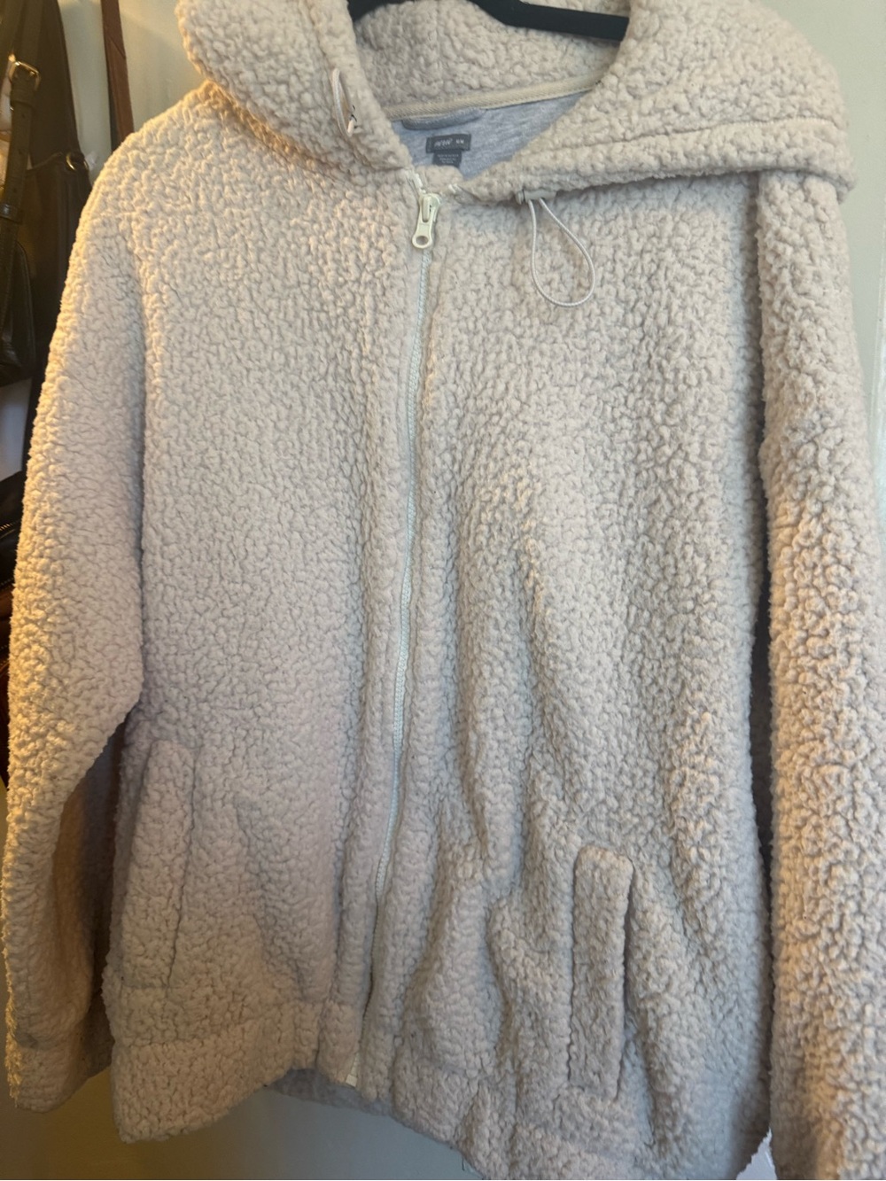aerie Cream Sherpa Zip-Up Hoodie Jacket